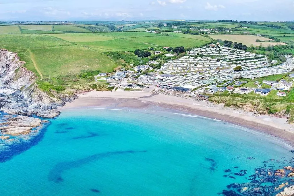 Aerial view of Challaborough beach in South Devon