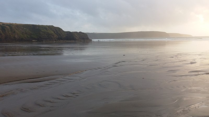 Broad Haven beach in Pembrokeshire, representing the seafront location of Rwts Rooms and Resto