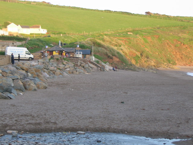Coastal scene near Challaborough, used as a representative image for Burgh Island Hotel