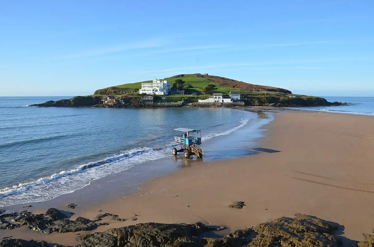 Coastal scene near Bigbury-on-Sea, used as a representative location image for The Henley Hotel