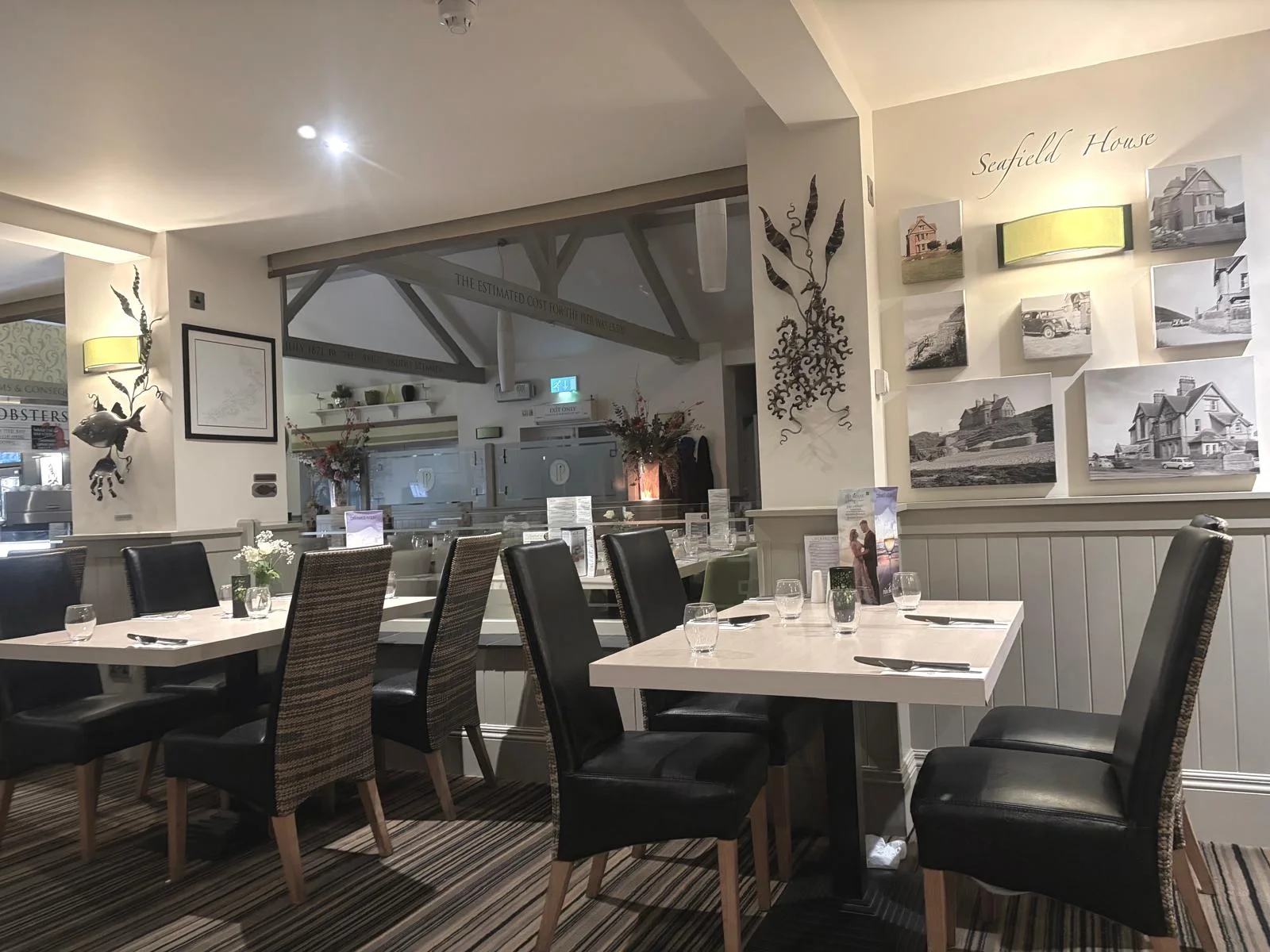 Restaurant dining room inside The Pier House in Westward Ho!