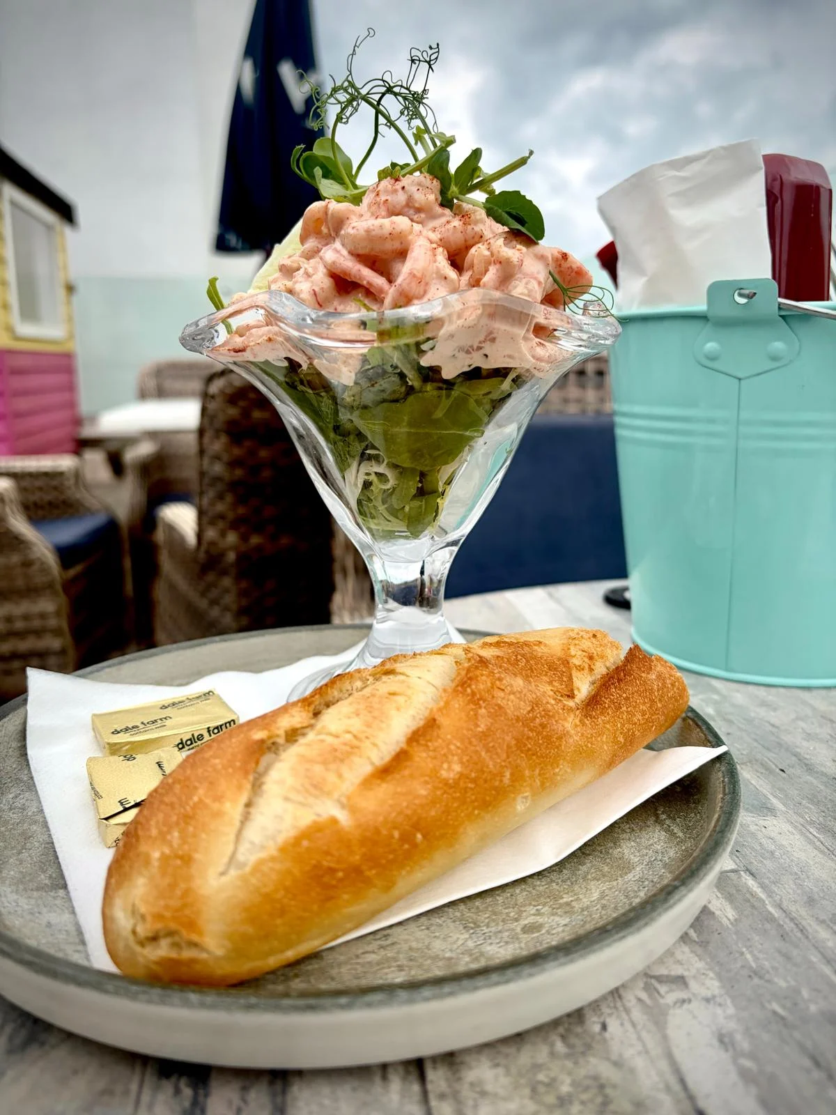 Prawn cocktail with warm baguette at The Waterfront Inn
