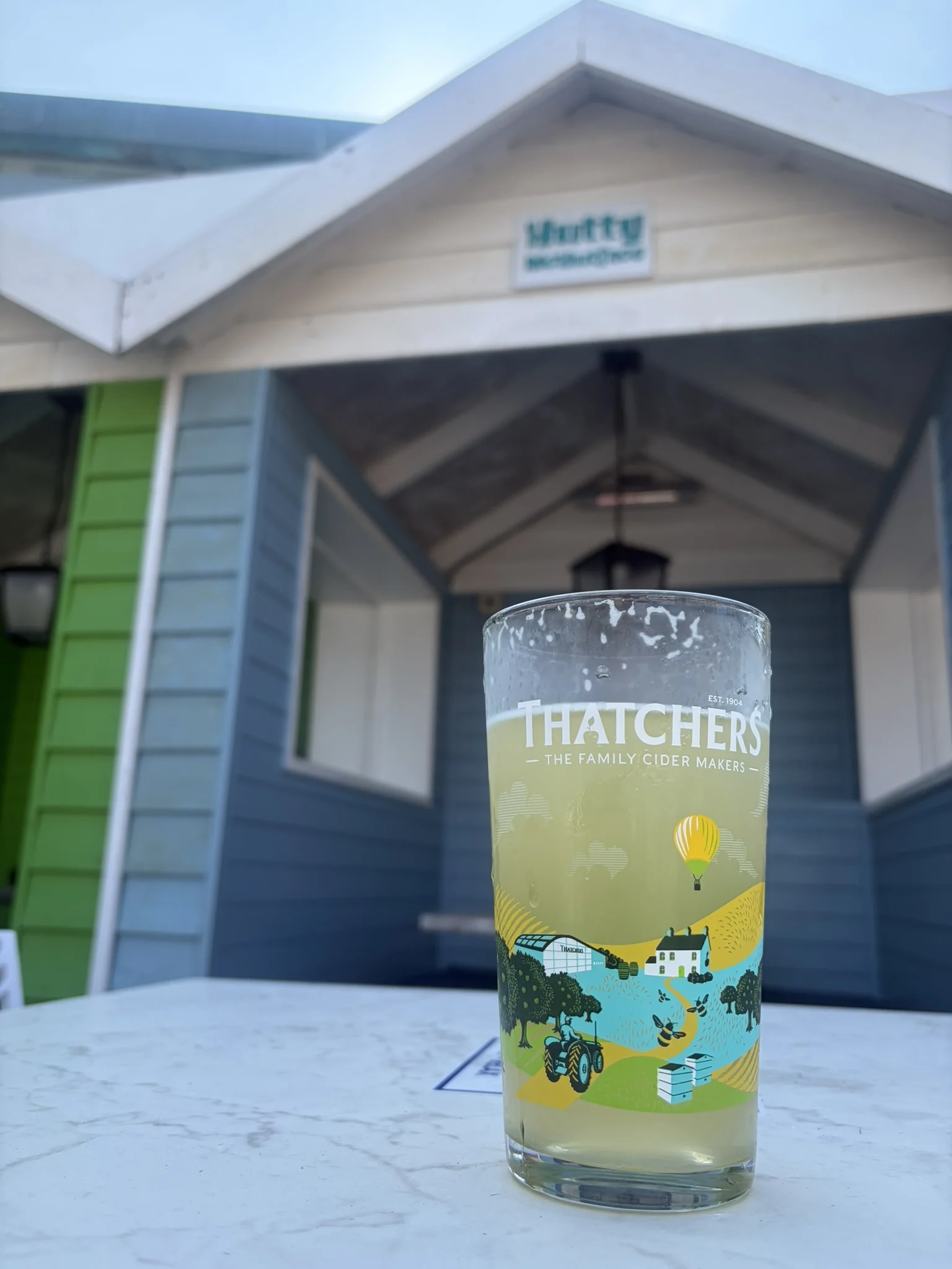Cider inside one of the heated outdoor huts at The Waterfront Inn