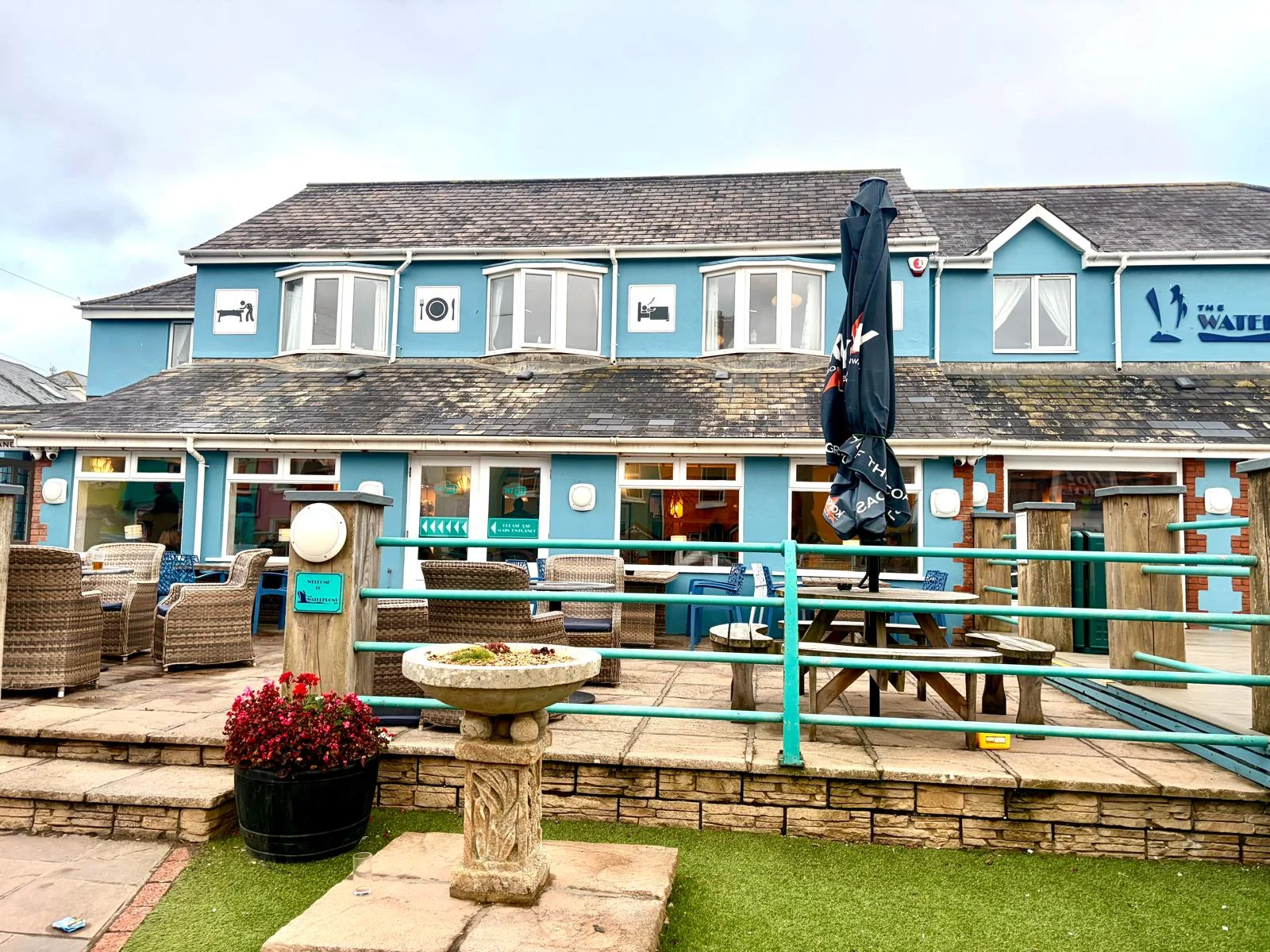 The Waterfront Inn exterior and front deck in Westward Ho!
