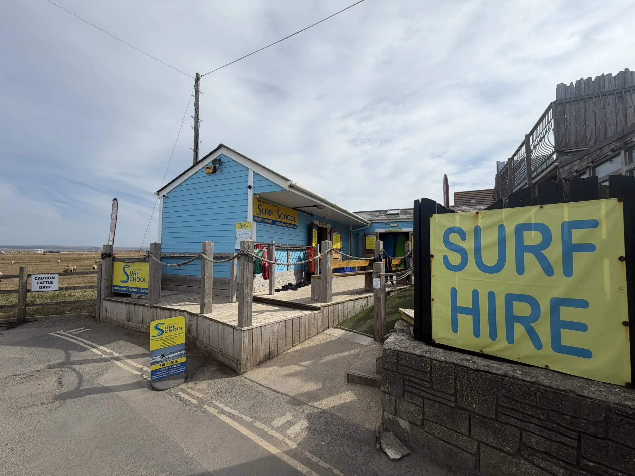 North Devon Surf School premises beside Northam Burrows in Westward Ho!