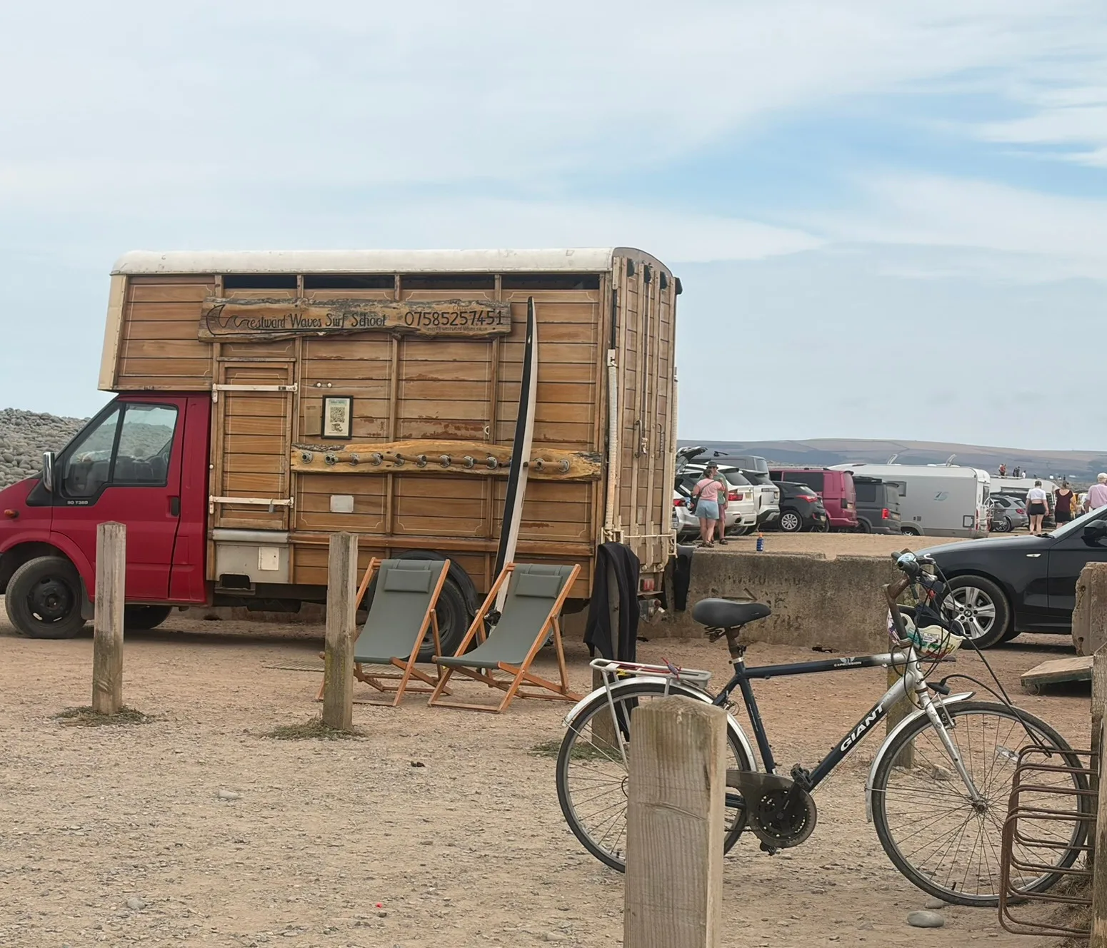Westward Waves Surf School beachside van at Westward Ho!