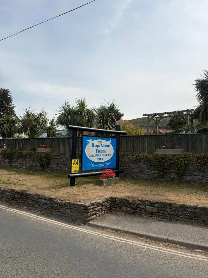 Bay View Farm caravan and camping park entrance sign, Croyde