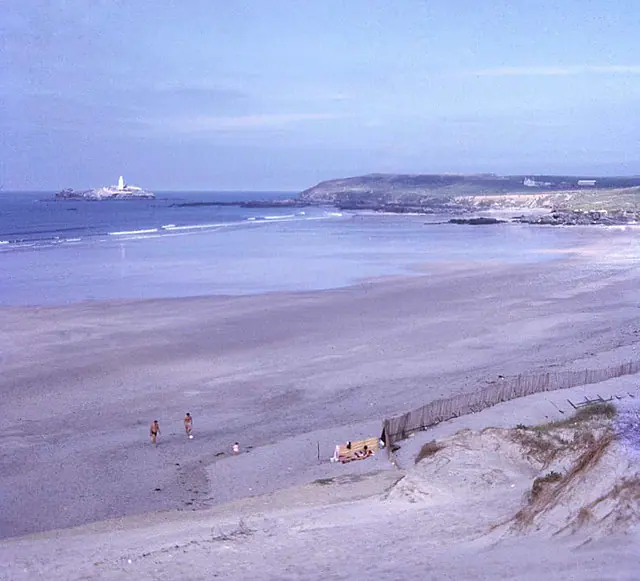 Gwithian beach with Godrevy Lighthouse in the distance