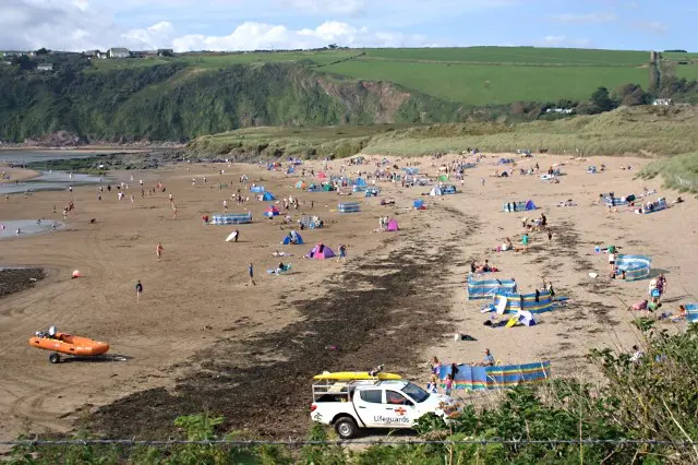 Aerial view of Bantham beach and estuary